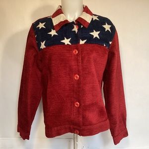 Coldwater Creek Patriotic American Flag Long sleeve Button Down Jacket size MP
